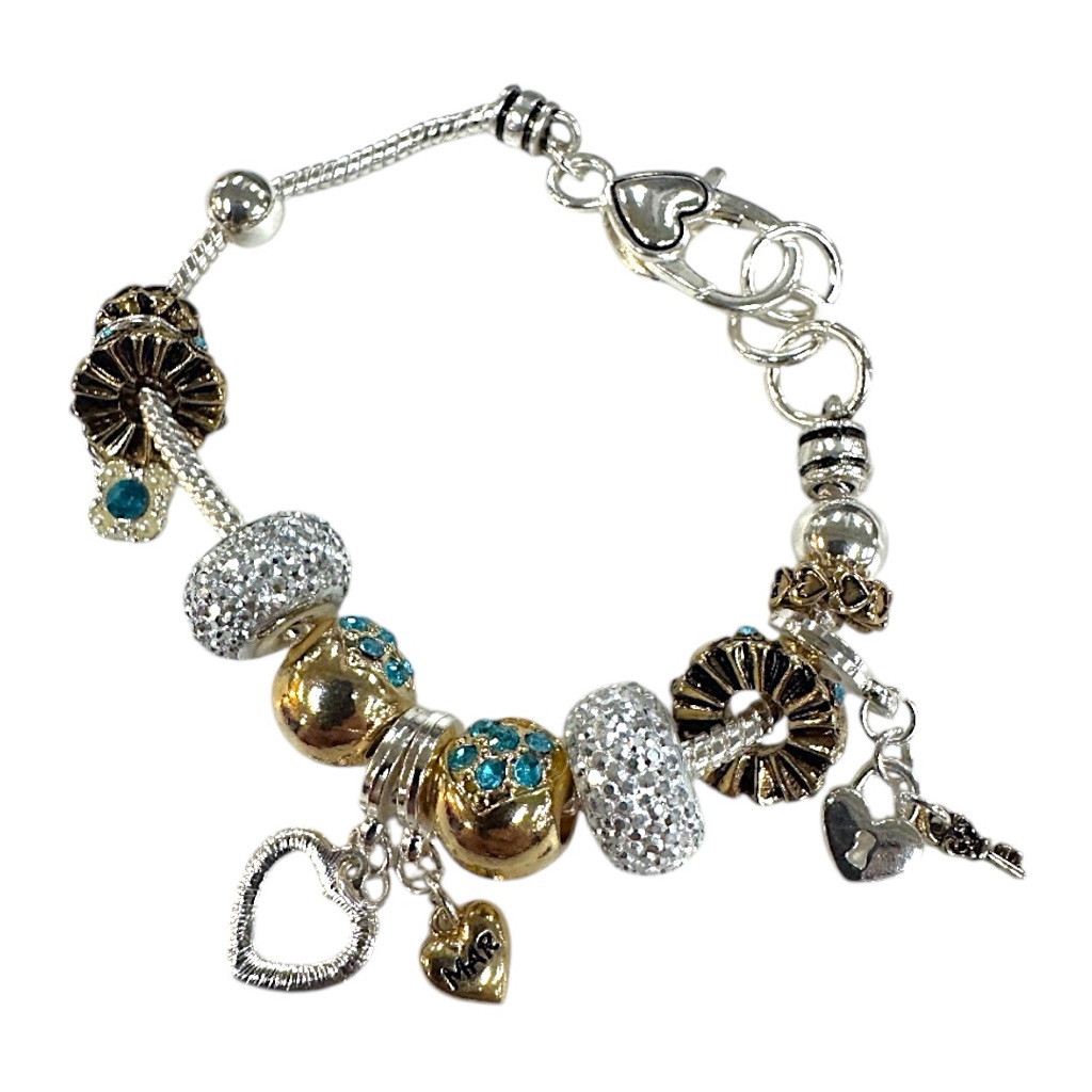 Landau *Nwt* 925 Heart Charm Bracelet With Crystal